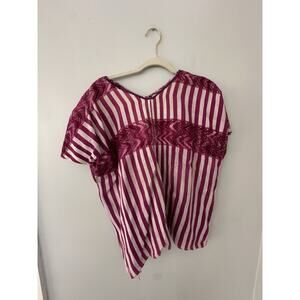 Guatemalan Hand Embroidered Blouse Top Shirt Handwoven Purple White Women’s M
